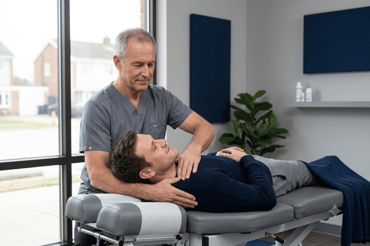 Chiropractor treating a patient's neck for whiplash in Mansfield, TX