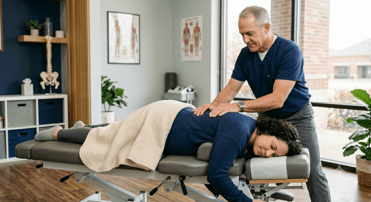 Pregnant woman receiving a gentle prenatal chiropractic adjustment