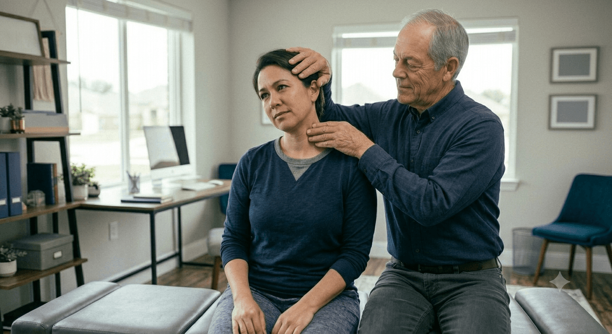Chiropractor assessing a patient for whiplash after a car accident